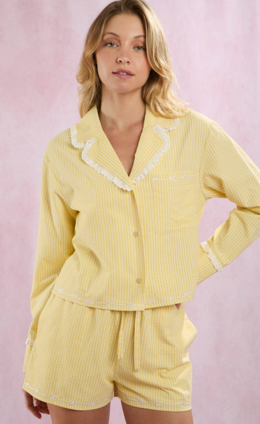 Yellow striped PJs Peach Love