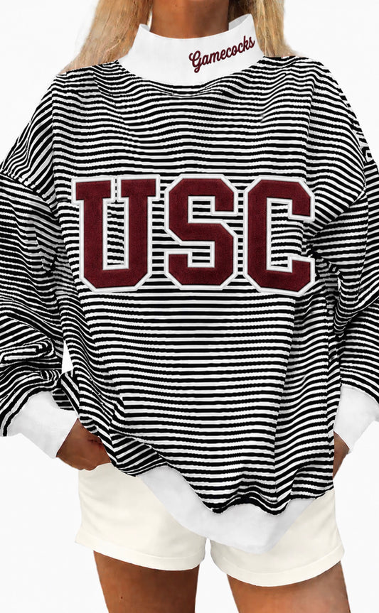 Black white stripe mock neck USC Gamecocks with cotton fabric, photo is mock up to show idea