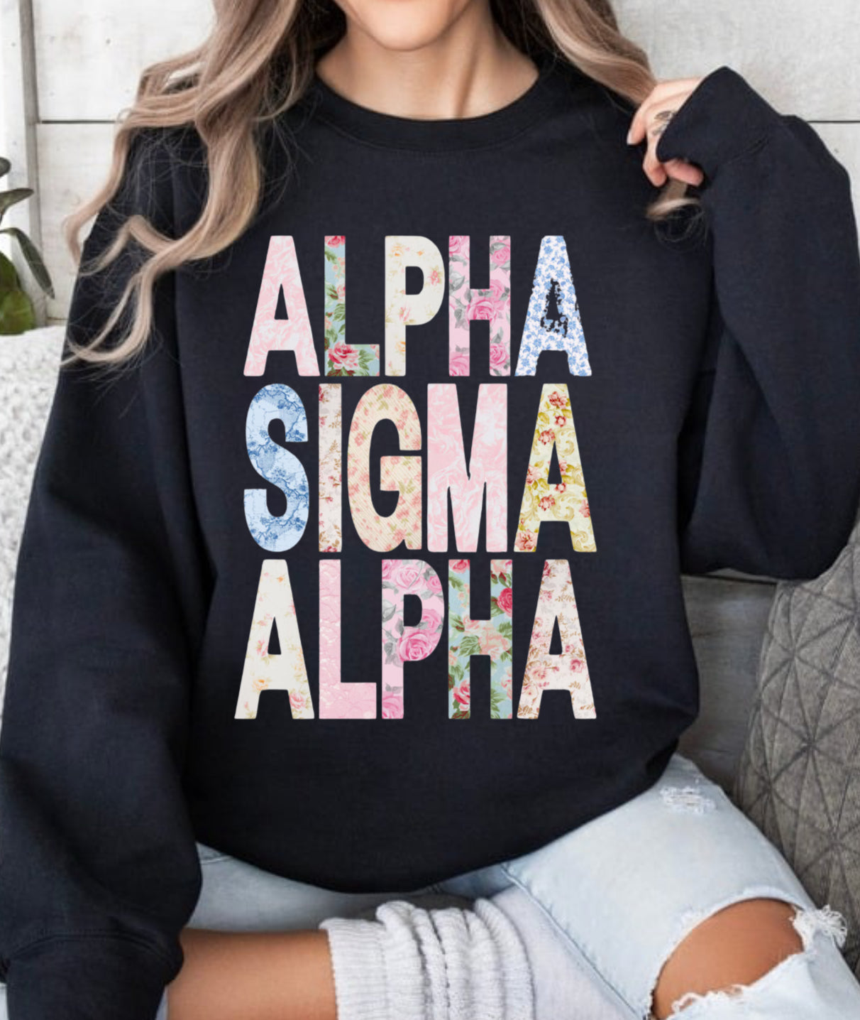 Alpha Sig floral on black or white add color in notes spirit wear