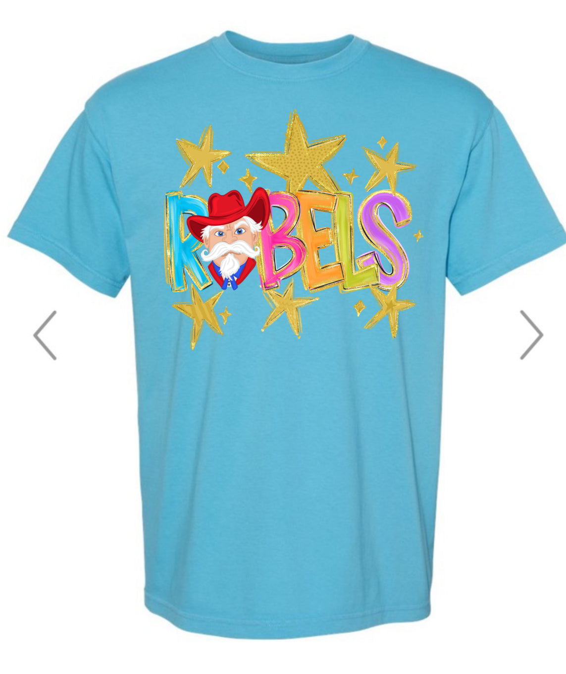 Rebels, bright color, hand, drawn, mascot, T-shirt, or gray, or black sweat sweatshirt