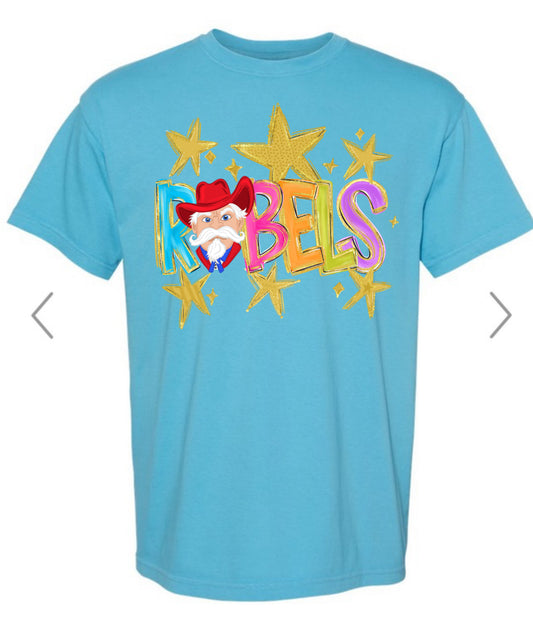 Rebels, bright color, hand, drawn, mascot, T-shirt, or gray, or black sweat sweatshirt