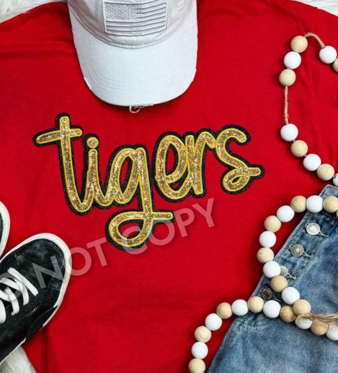 Tigers in gold on Black shirt sequin T-shirt or crewneck spirit wear