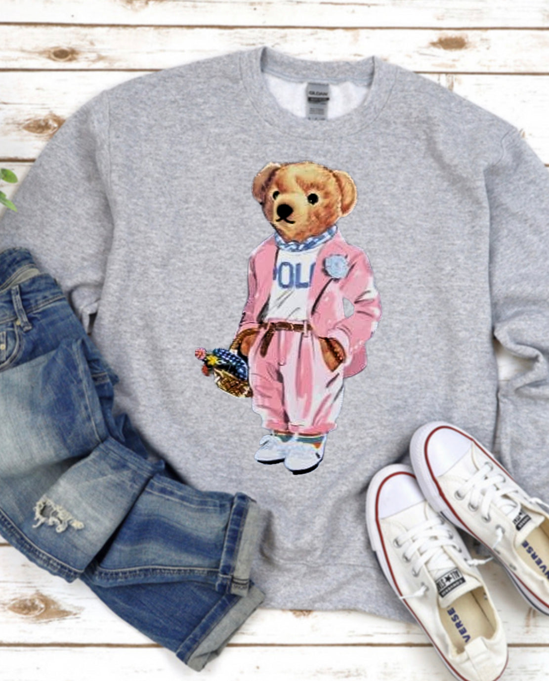 Teddy Bear in pink Tshirt or sweatshirt