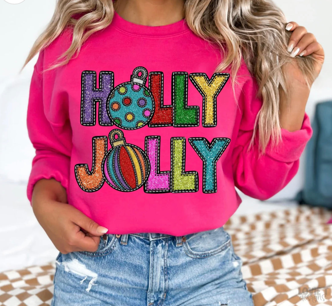 Holly Jolly Faux glitter Christmas T-shirt or sweatshirt