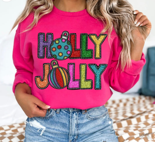 Holly Jolly Faux glitter Christmas T-shirt or sweatshirt