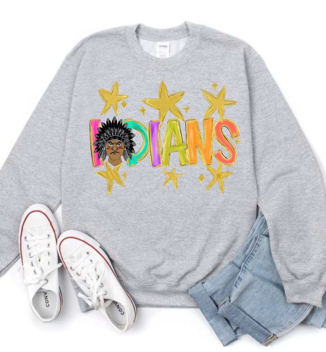 Indians Bright hand drawn mascot tshirt grey or black sweatshirt