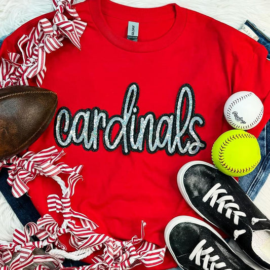 Cardinals sequin T-shirt or crewneck your choice color of shirt spirit wear