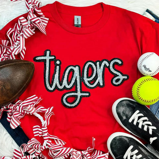 Tigers sequin T-shirt or crewneck your choice color of shirt spirit wear