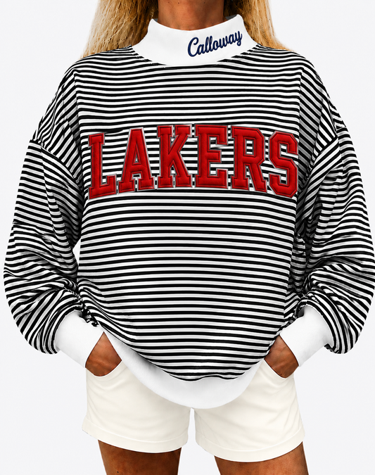 Black white stripe mock neck Calloway Lakers with cotton fabric, photo is mock up to show idea