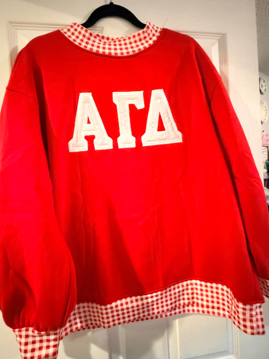 AGD red with gingham mock neck
