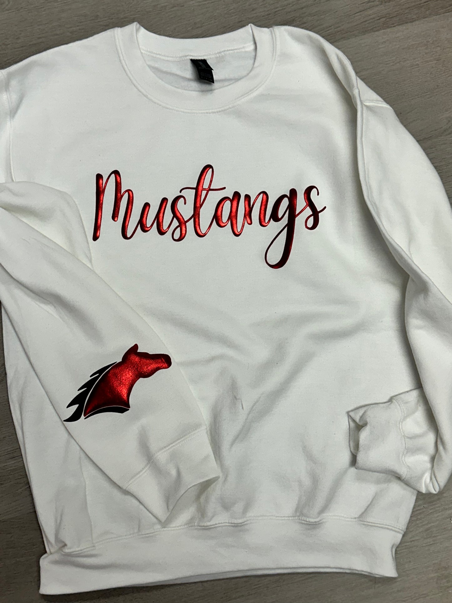 Mustangs with mascot Sleeve spirit wear