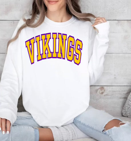 Purple and Yellow Varsity Vikings T-shirt or crew Spirit Wear