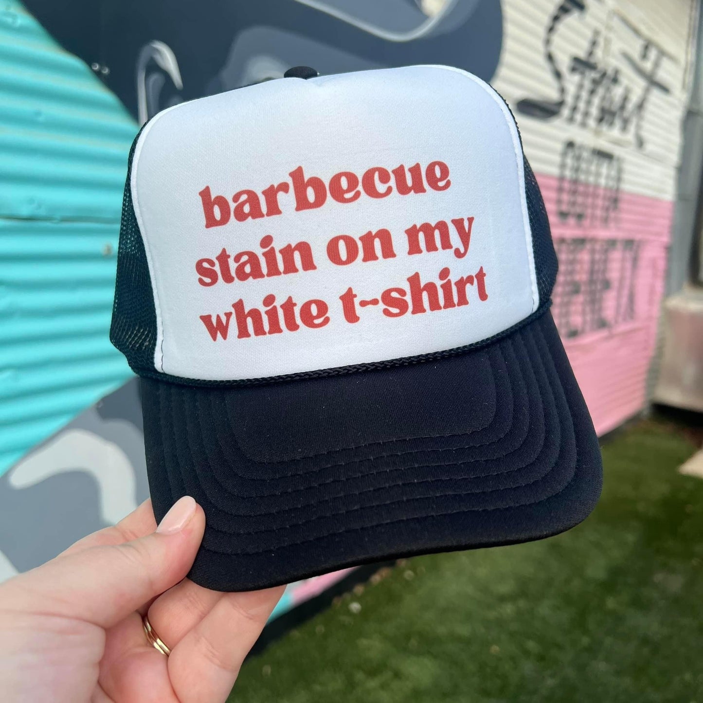 Barbecue stain on my white tshirt Trucker Hat