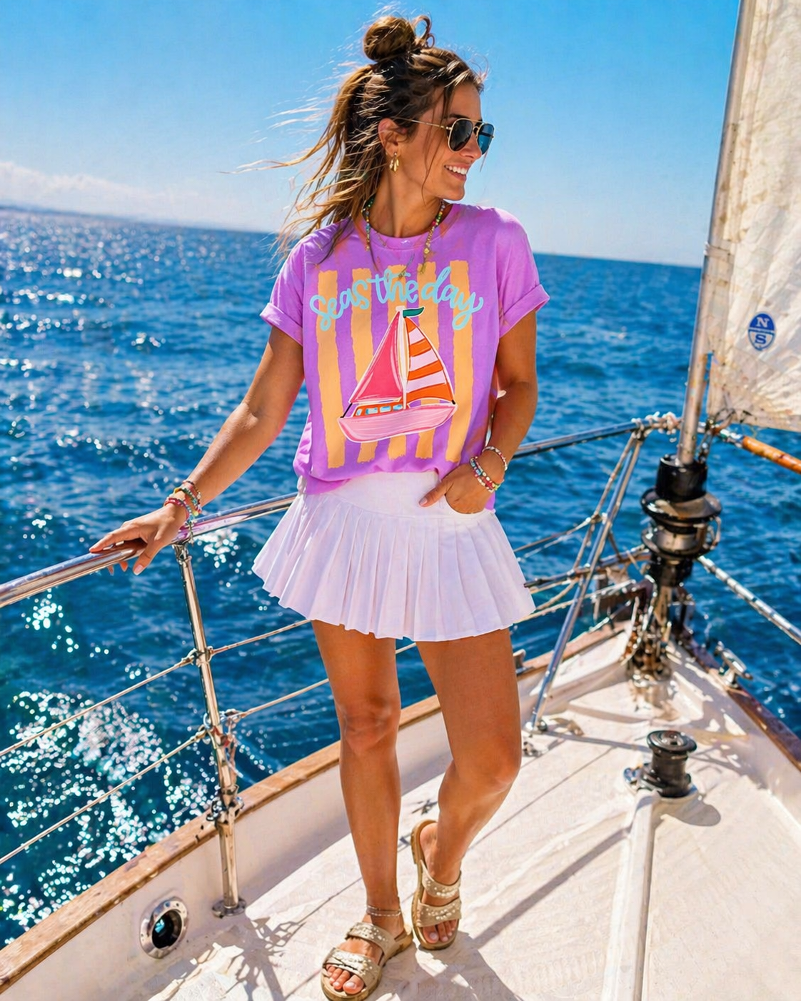 Seas The Day Summer Sailboat tee