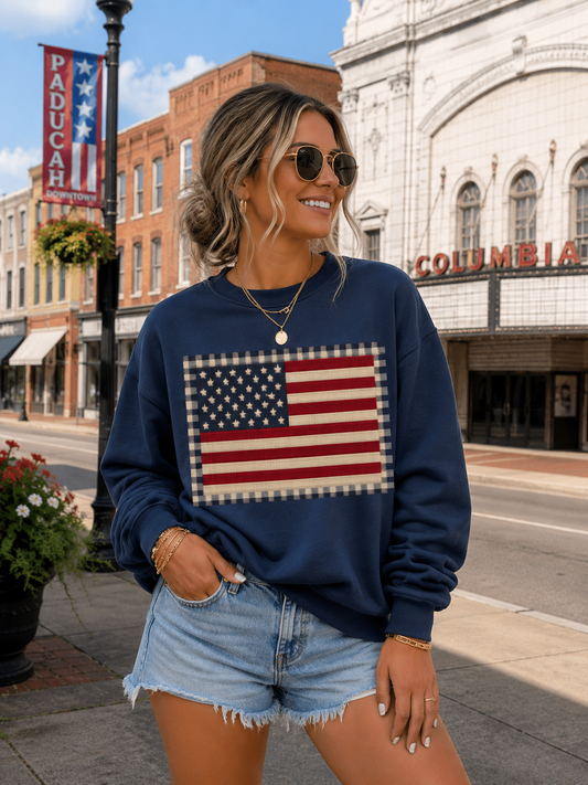 Navy T-shirt or Sweatshirt Faux Needle point Flag