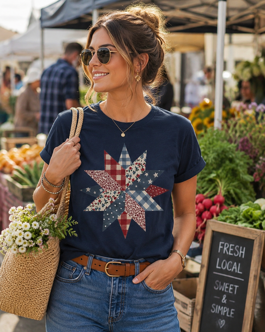 Patchwork Quilt Star on T-shirt