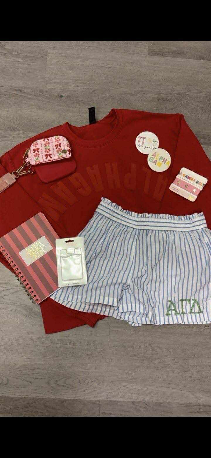 Alpha Gam red on red puff