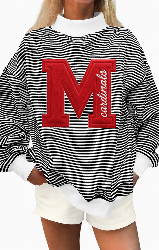 Black white stripe mock neck Mayfield Cardinals appliquéd with cotton fabric, photo is mock up to show idea
