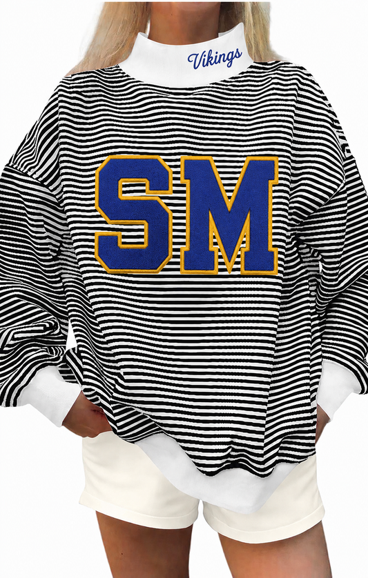 Black white stripe mock neck St Mary Vikings with cotton fabric, photo is mock up to show idea