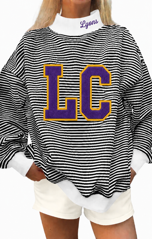 Black white stripe mock neck Lyon County Lyons with cotton fabric, photo is mock up to show idea