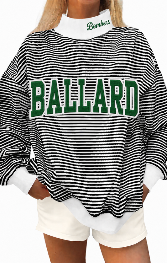 Black white stripe mock neck Ballard Bombers with cotton fabric, photo is mock up to show idea