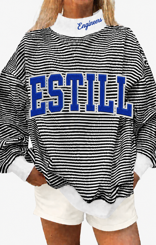 Black white stripe mock neck Estill Engineers with cotton fabric, photo is mock up to show idea