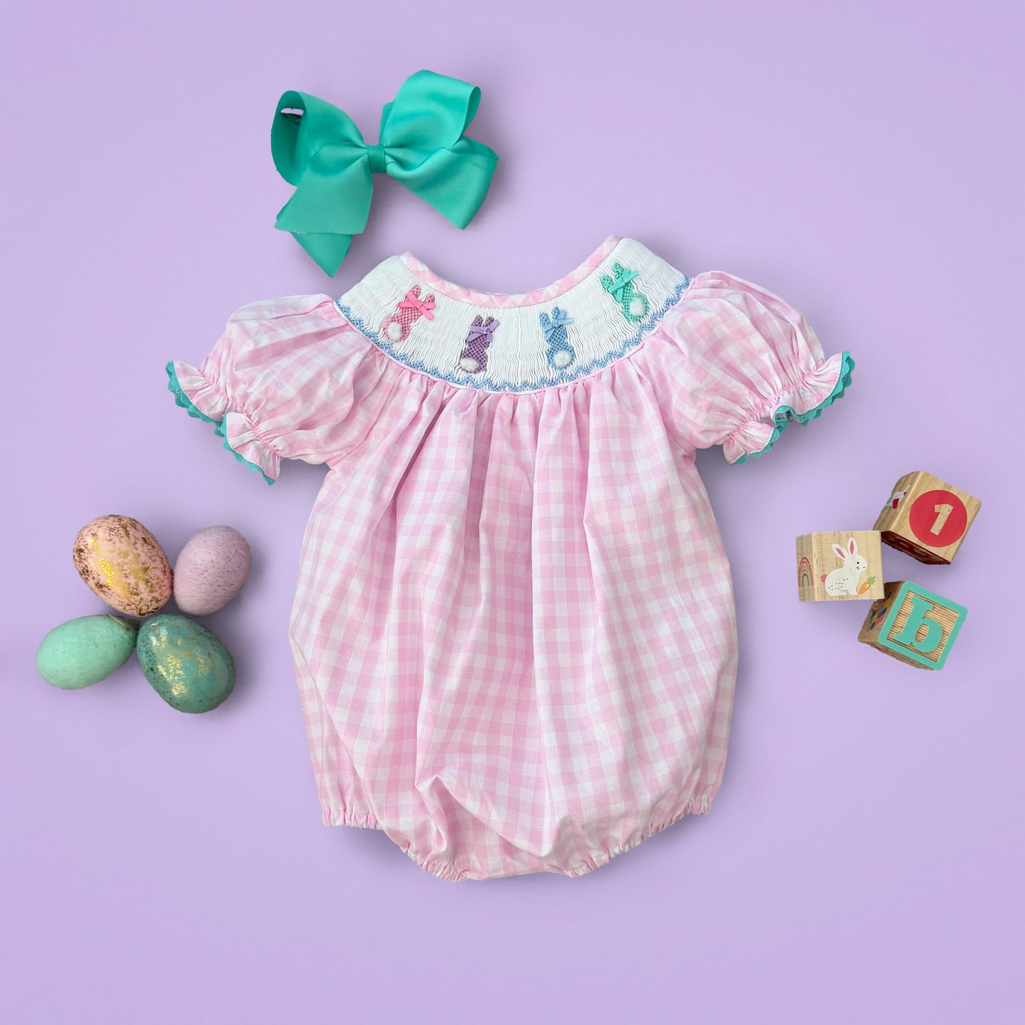 Smocked Pink Bunny Bubble