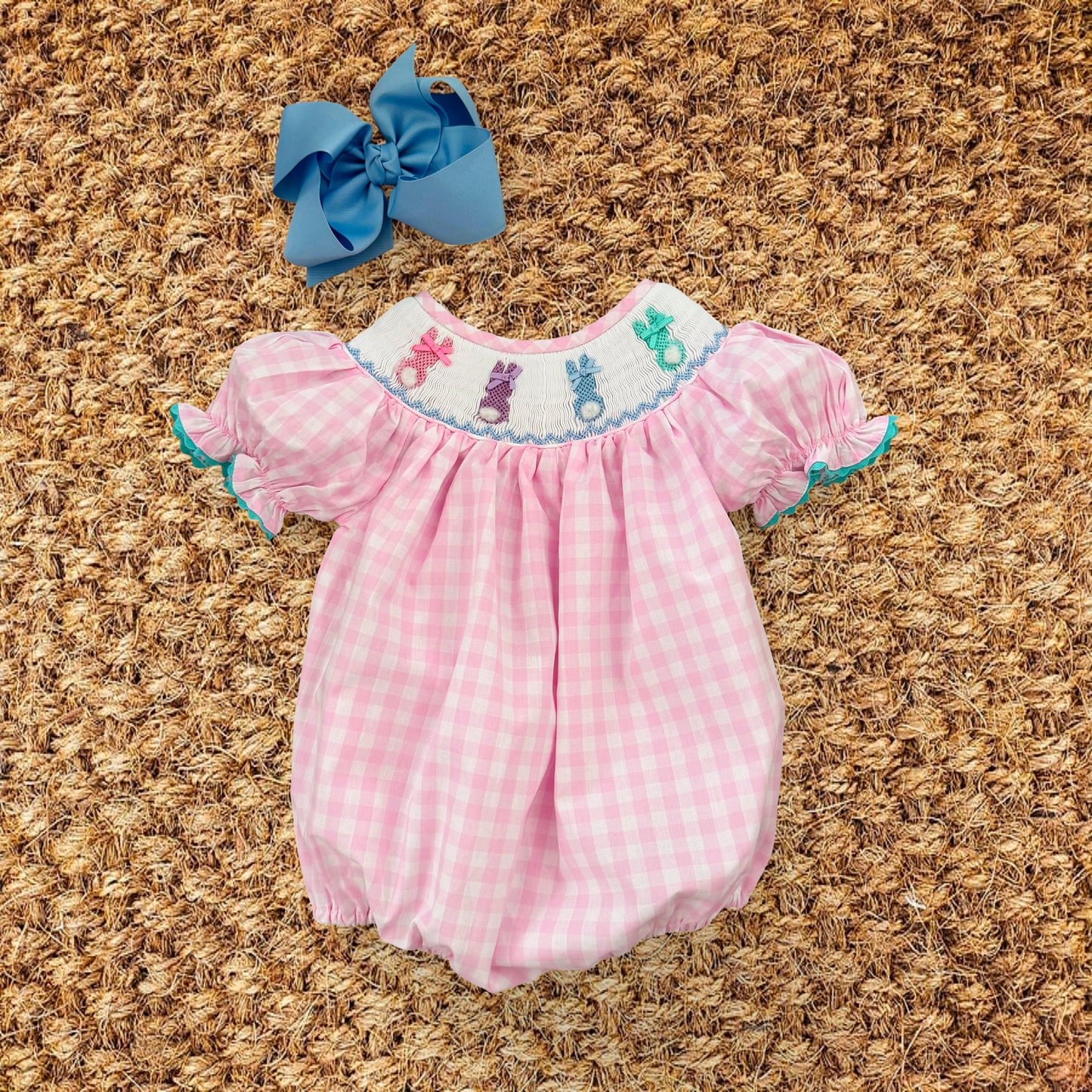 Smocked Pink Bunny Bubble